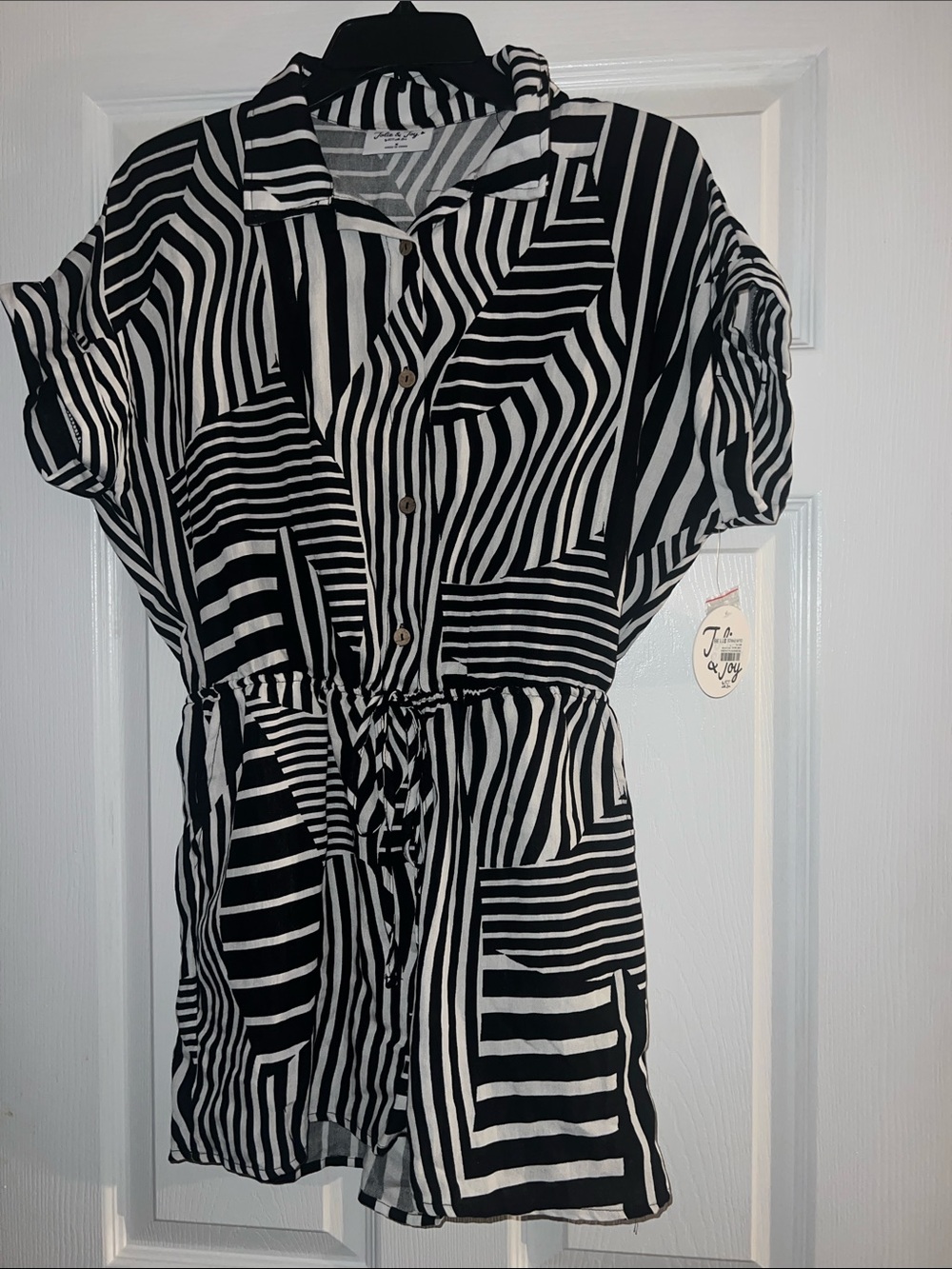 Black & White Striped Button Romper